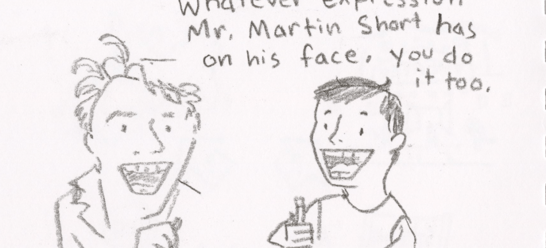 a drawing of rachel and martin short making the same face